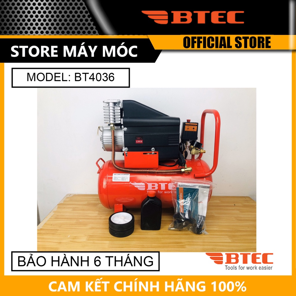 MÁY NÉN KHÍ CÓ DẦU 4HP, 36L (3000W) BTEC BT4036-HÀNG CHÍNH HÃNG (LÊN HƠI SIÊU NHANH, 100% DÂY ĐỒNG) - HÀNG CHÍNH HÃNG