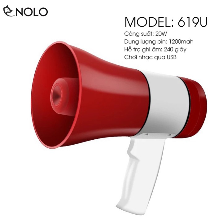 Bộ Loa Phóng Thanh Đa Năng Pin Sạc Cầm Tay Megaphone Model MS619U Công Suất 20W Có Khe USB