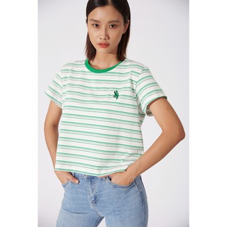 Thebluetshirt - green striped parrot t - áo thun kẻ sọc xanh lá thêu hình vẹt