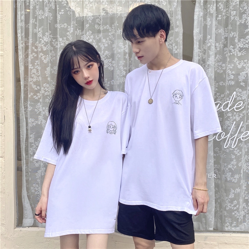 SUXI Áo Thun Tay Ngắn In Hình Hoạt Hình Đáng Yêu Cho Cặp Đôi