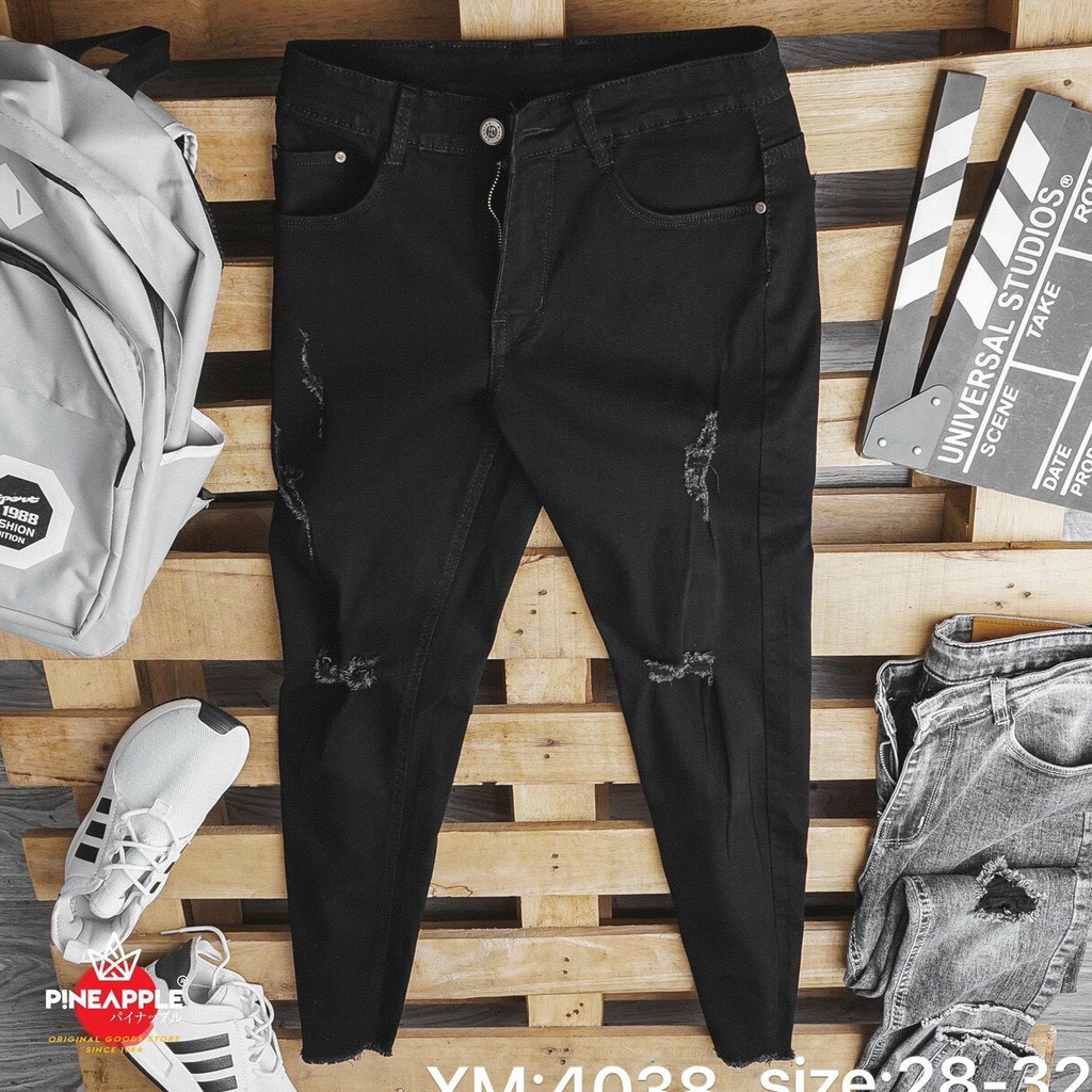 Quần jean nam đen rách năng động mẫu mới form slimfit co giãn bốn chiều mã 4038