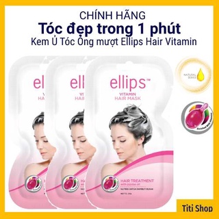 COMBO 3 gói Kem ủ tóc Ellips Hair Vitamin Hair Mask với tinh dầu Jojoba 20g màu hồng