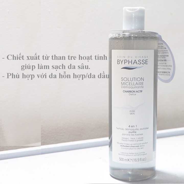 Nước Tẩy Trang Than Hoạt Tính Byphasse Charbon Micellar Make up Remover Solution 500ml - Than hoạt tính