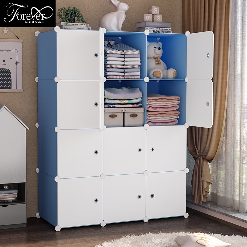 Tủ ghép đa năng 12 ô khung xanh trời cửa trắng 111*147*47cm (NHIỀU MÀU) - Nội Thất Nghệ Thuật Forever
