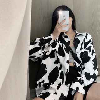 Áo Khoác Cardigan Mỏng Tay Dài Dáng Rộng In Họa Tiết Bò Sữa Phong Cách Hàn Quốc Thời Trang Cho Nữ