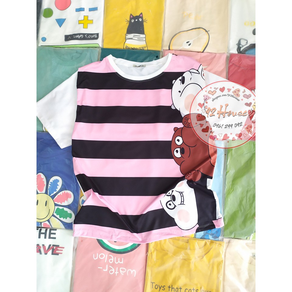 Đồ bộ cartoon unisex gấu ngộ nghĩnh freesize form rộng tay lỡ