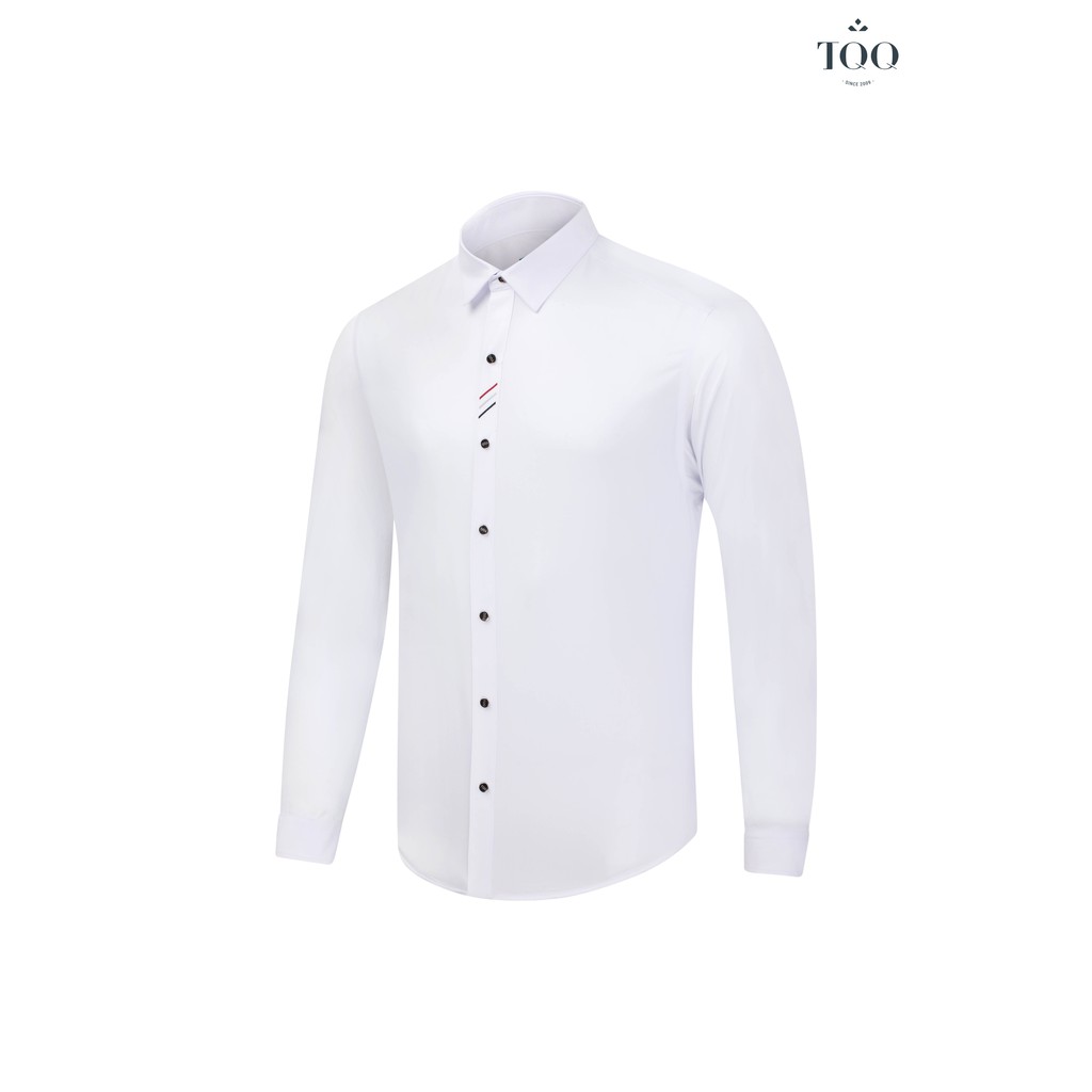 Áo sơ mi nam dài tay TQQ dáng ôm body TT006 chất modal màu trắng trang trí ở nẹp áo