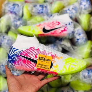 Giày Bóng Đá Mercurial Superfly 7 Elite Neymar Nõn Chuối Đỏ Xanh Biển Vạch Đen Cao Cổ TF