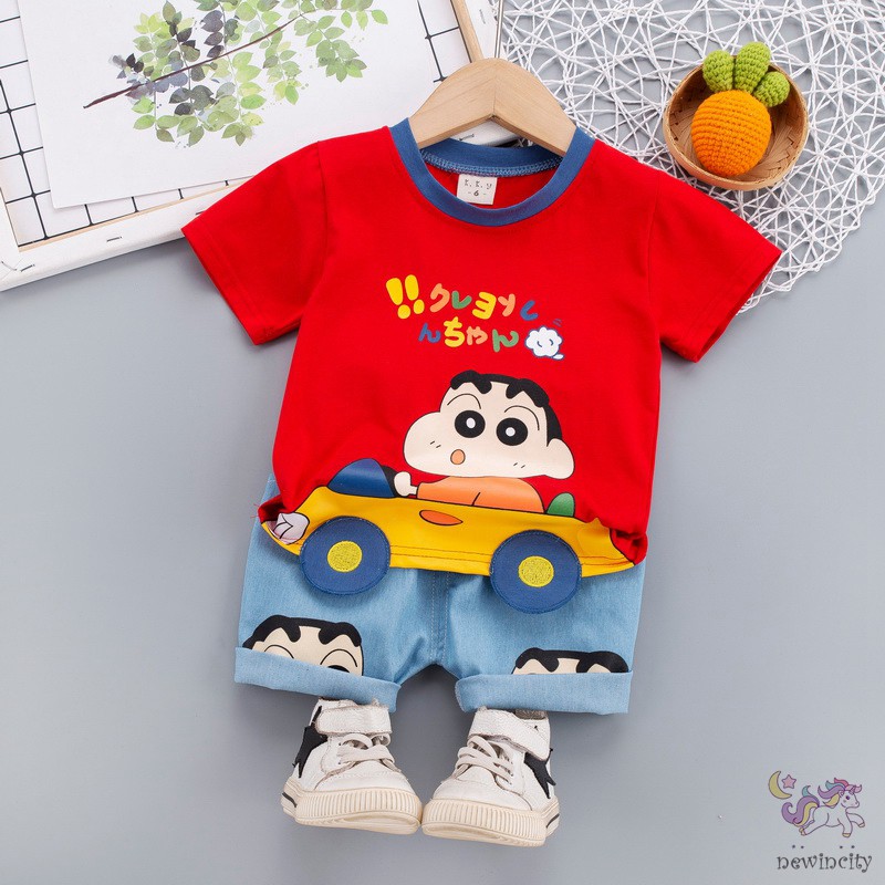 Set áo thun tay ngắn họa tiết hoạt hình kèm quần short thời trang cho bé trai