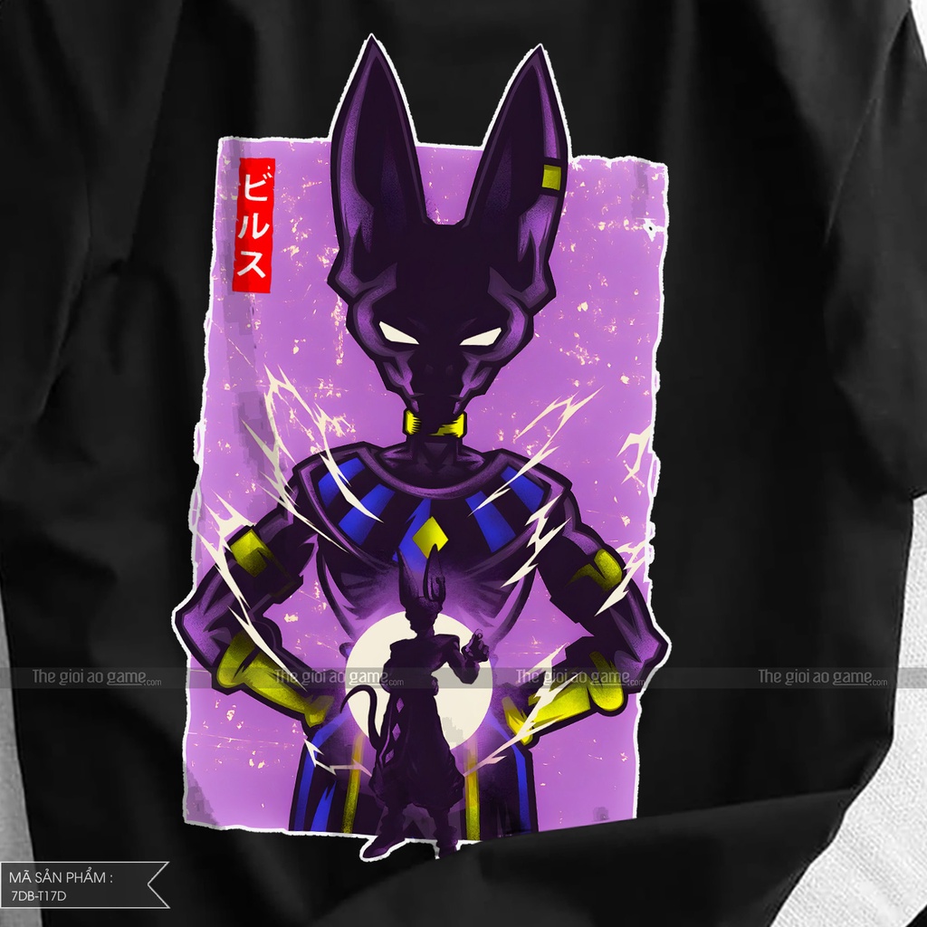 Áo thun Unisex Goku Beerus Đen T17 Mới, Áo phông Nam Nữ Son Goku 7 Viên Ngọc Rồng Có size nhỏ cho bé Thegioiaogame