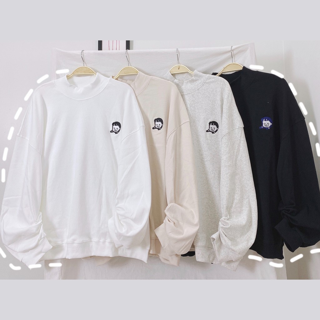 Áo Nỉ Sweater Nữ - Áo Nỉ Thêu Hình Vô Diện Form Rộng Cổ Lọ Unisex 2 Màu Xám|Đen | BigBuy360 - bigbuy360.vn