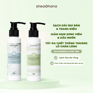 Bộ sản phẩm sạch sâu giảm mụn hiệu quả SheaGhana: Dầu tẩy trang sạch sâu 150ml + Sữa rửa mặt giảm mụn sáng da 150ml