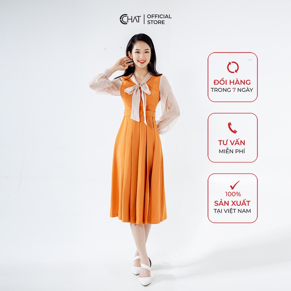 CCHAT Váy nơ cổ phối tay | BigBuy360 - bigbuy360.vn