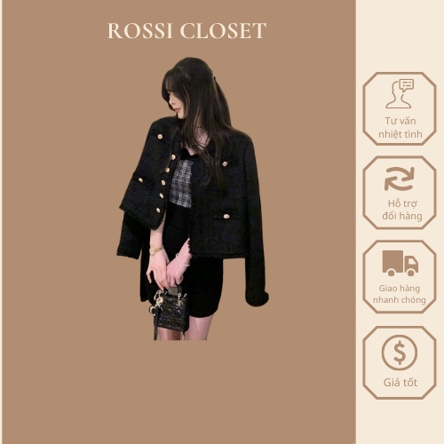 Áo dạ tweed cúc đồng phong cách sang chảnh thu đông 2021_hàng ORDER