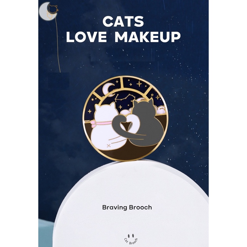 Huy Hiệu Cài Áo Hình Mèo Hoạt Hình Màu Xám Và Trắng Tráng Men Xoay Được Sáng Tạo