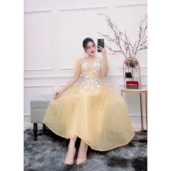 Đầm dự tiệc công chúa phối hoa nổi trắng TRIPBLE T DRESS - size M/L (ảnh chụp thật) MS143Y