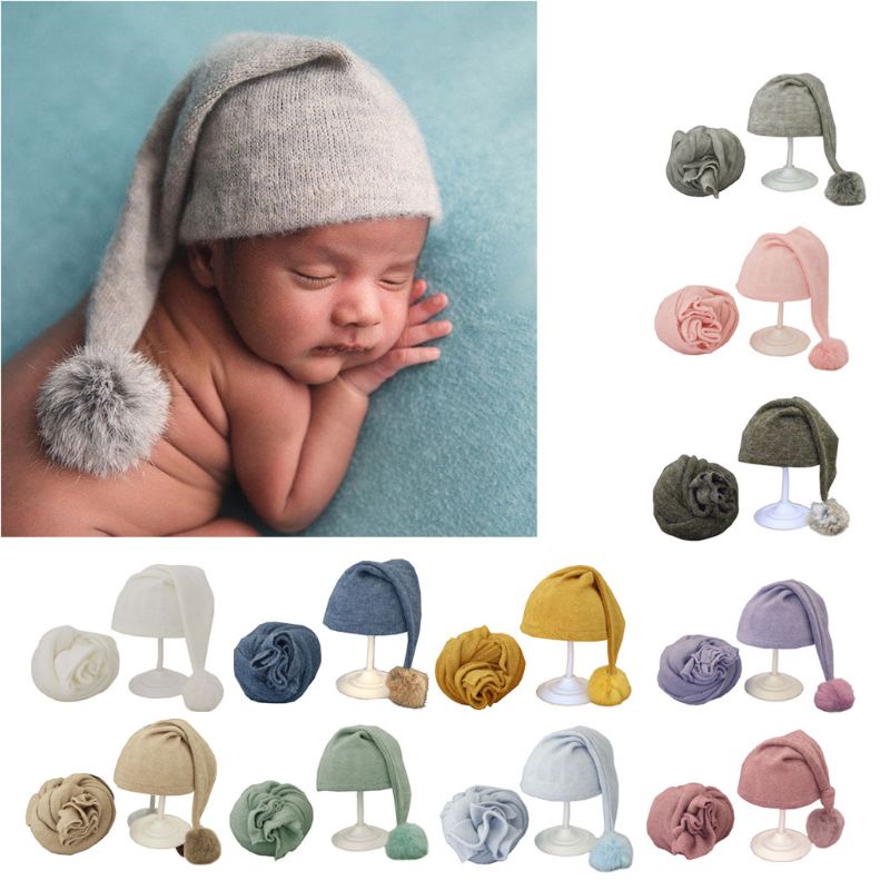 Set khăn quấn và mũ Beanie chụp ảnh cho bé sơ sinh 2020