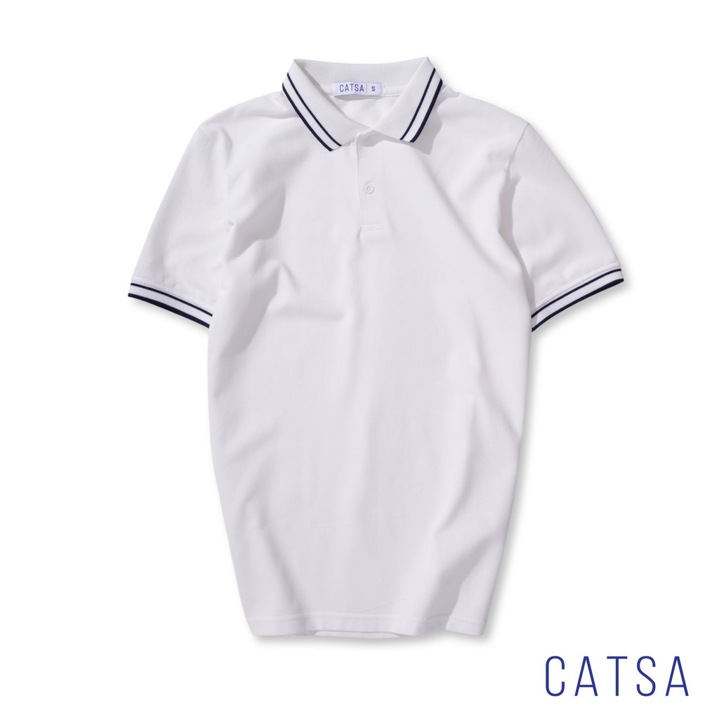 [Mã BMBAU50 giảm 50K đơn 150K] CATSA Áo polo trắng cổ bo ATP235