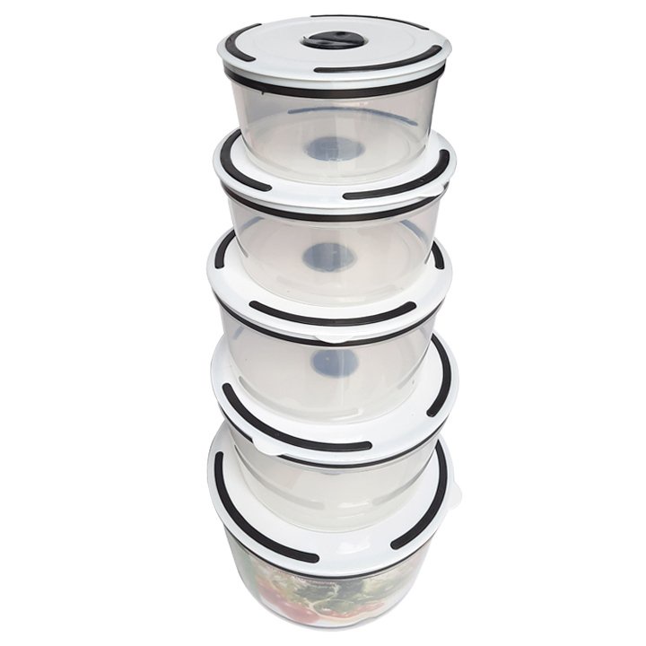Set 5 Hộp Đựng Thực Phẩm Tủ Lạnh Tròn Có Nắp Đậy Cao Cấp
