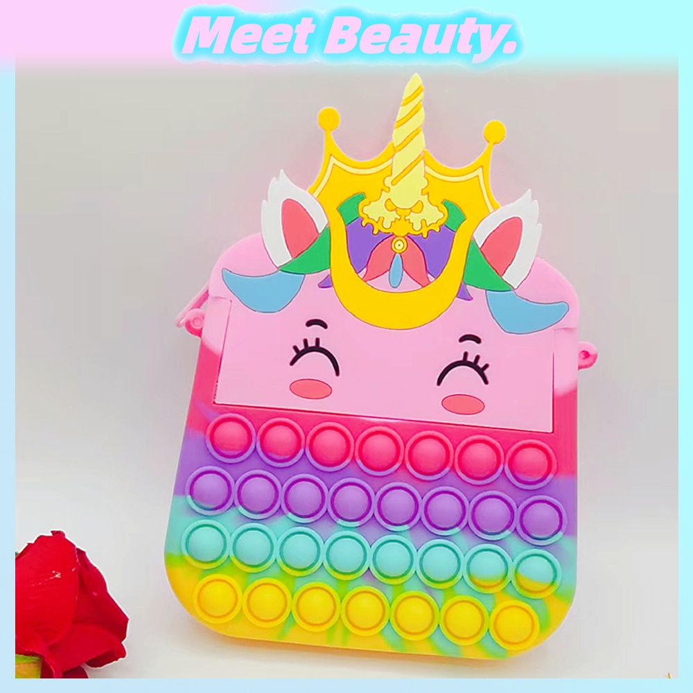 Pop It Túi Messenger Hình Kỳ Lân Cầu Vồng Kích Thước Lớn Có Cảm Biến Căng Thẳng Cho Bé