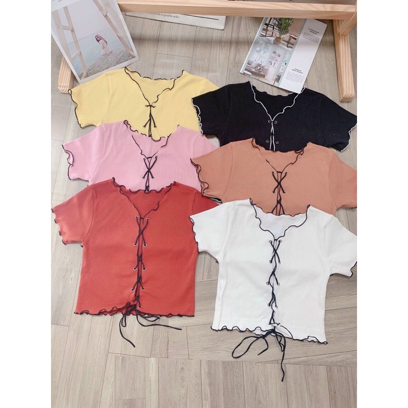 Áo Croptop Viền Chỉ Cổ V Phối Dây Cột - [Ảnh thật cuối] - A5008 | BigBuy360 - bigbuy360.vn
