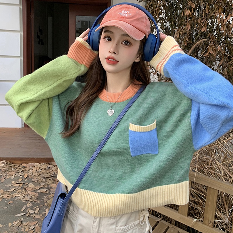 IELGY    Áo Len Chui Đầu Tay Dài Dáng Rộng Thời Trang Cho Nữ