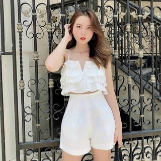 Áo hai dây viền bèo nhiều tầng hình thật - B0N