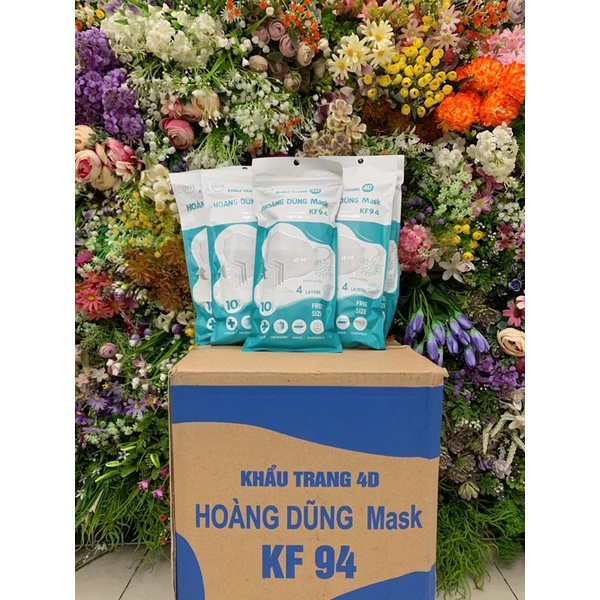 [Set 100 cái] Khẩu trang KF94 HD Mask, khẩu trang y tế kháng khuẩn Hoàng Dũng 4D màu trắng