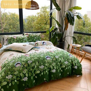 Bộ vỏ chăn ga gối Poly Cotton hàng nhập khẩu cao cấp họa tiết lá cây hoạt hình màu xanh quá đẹp
