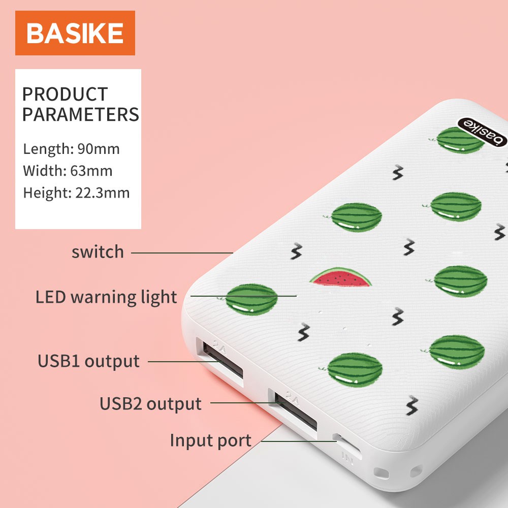 Sạc Dự Phòng 10000mAh BASIKE PT605 5V/2.1A hỗ trợ sạc nhanh thông minh - Bảo hành 12 tháng