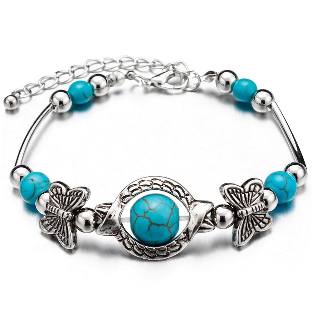 Vòng Tay Chuỗi Hạt Đá Lam Ngọc Hình Bướm Phong Cách Boho Thời Trang