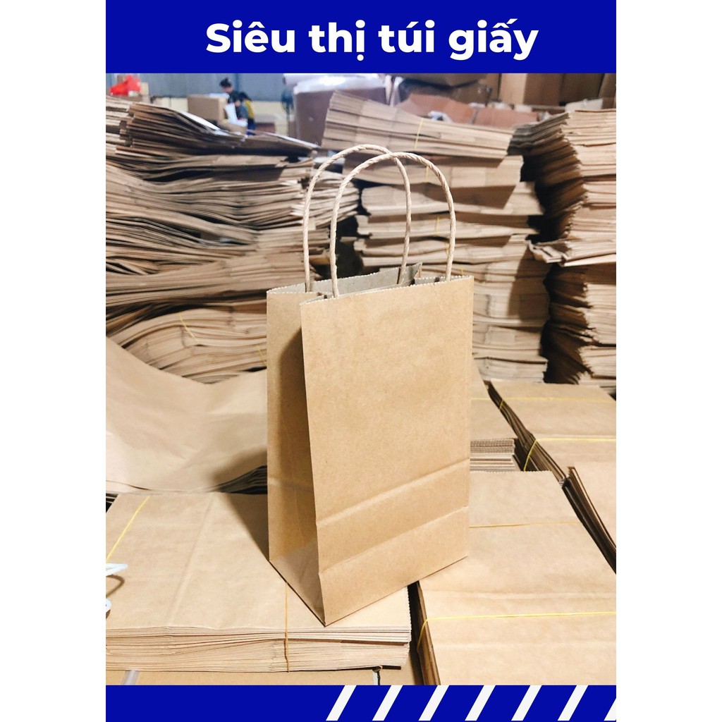 COMBO 10 CHIẾC TÚI GIẤY KRAFT S13: 13.5x8x22cm CÓ QUAI ( ẢNH THẬT)