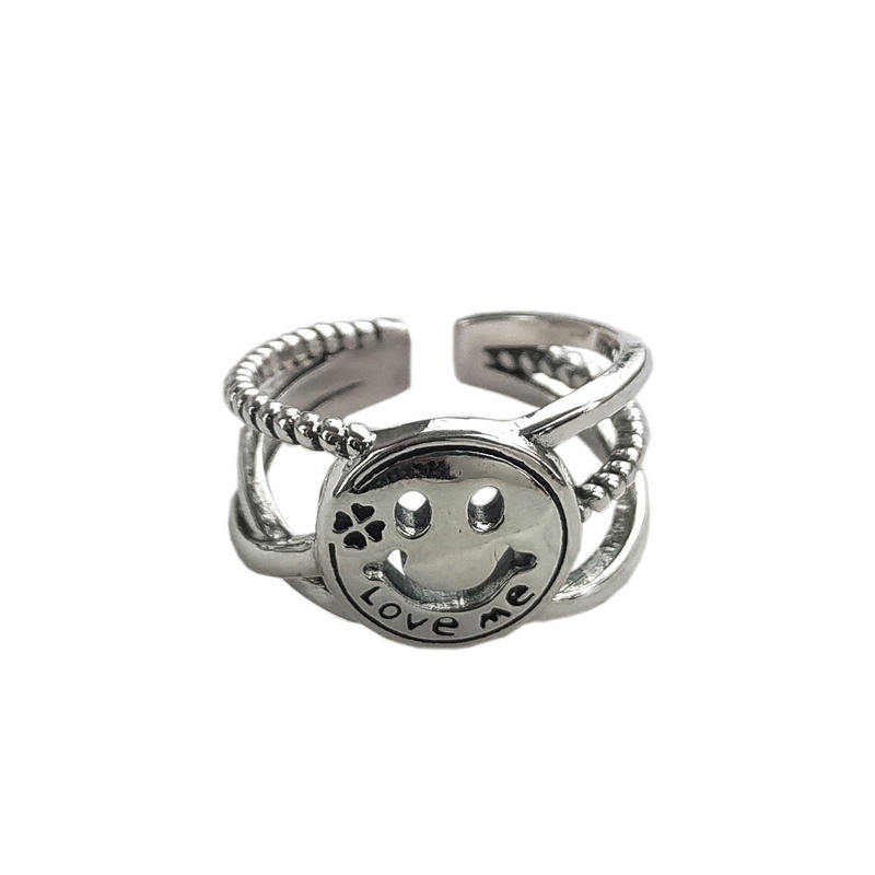 Nhẫn hình mặt cười dạng hở phong cách retro sành điệu