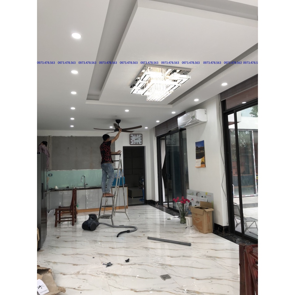 Đèn trần, Đèn mâm ốp trần pha lê hình chữ nhật KT: 80*60cm trang trí phòng khách phòng ngủ đèn 3 màu ánh sáng