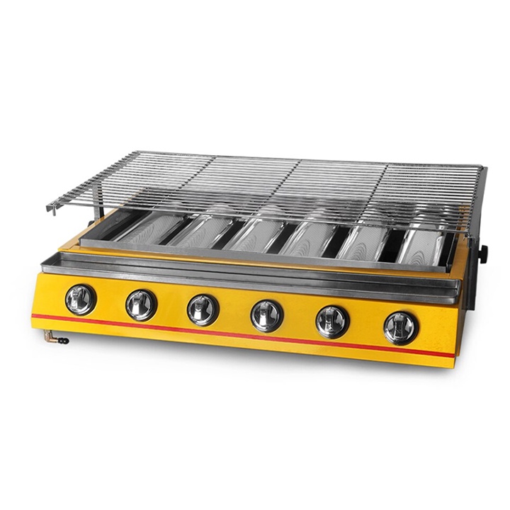 Bếp nướng hải sản dùng gas, bếp nướng bbq 6 họng dài ET-K333