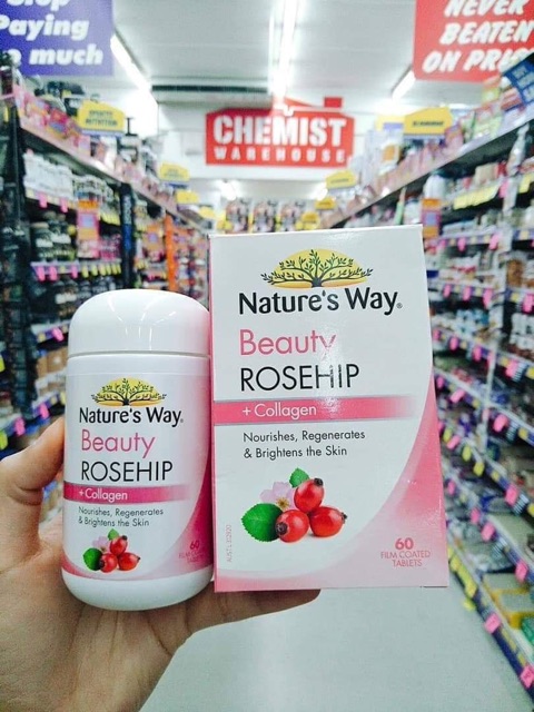 (Date 06/2022) Viên uống collagen và dầu tầm xuân Nature's Way Beauty Rosehip + Collagen 60 viên