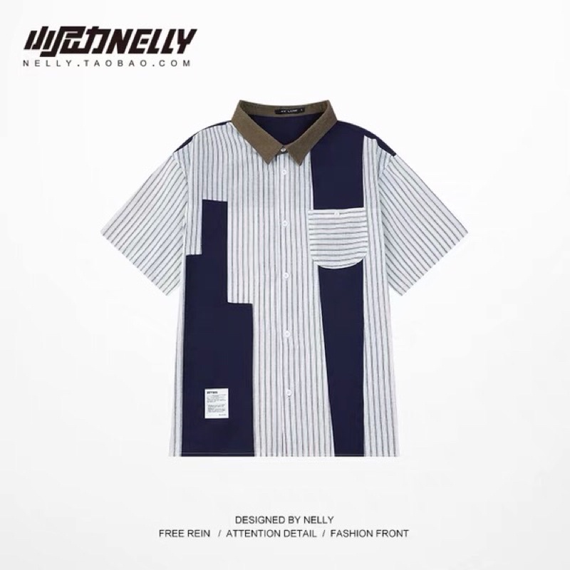 Áo sơ mi nelly sale (có sẵn) kẻ cổ nâu