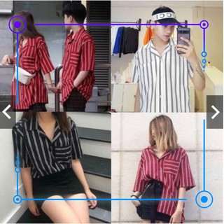 Chuẩn 🌙[reikoshoppu2020] xẢ kho Áo sƠ mi cẶp sỌc tÚi kẺ 2 sỌc ĐỎ Đen trẮng hàng chọn