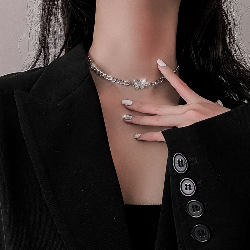 [Giao Hàng Miễn Phí] Vòng Cổ choker Mặt Hình Bướm Đính Đá Giả Kim Cương Phong Cách ins Phong Cách ins 22378