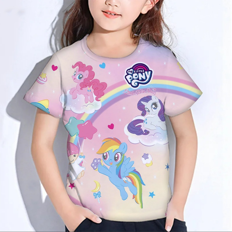 Áo Thun Tay Ngắn In Hình Ngựa Pony Dễ Thương Dành Cho Bé Gái