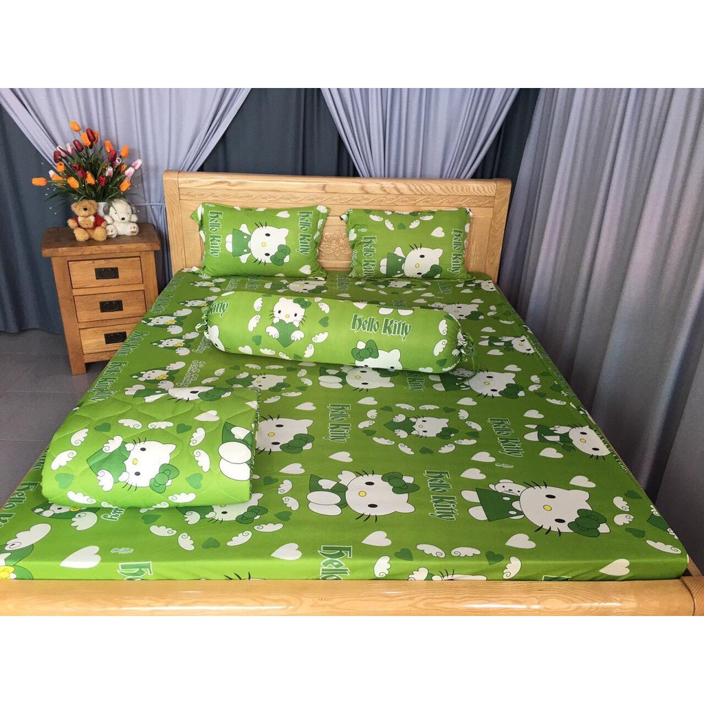 Drap thun❤️FREESHIP❤️ga thun lạnh Hàn Quốc mẫu mèo nơ ( 1 ga, 3 áo gối)