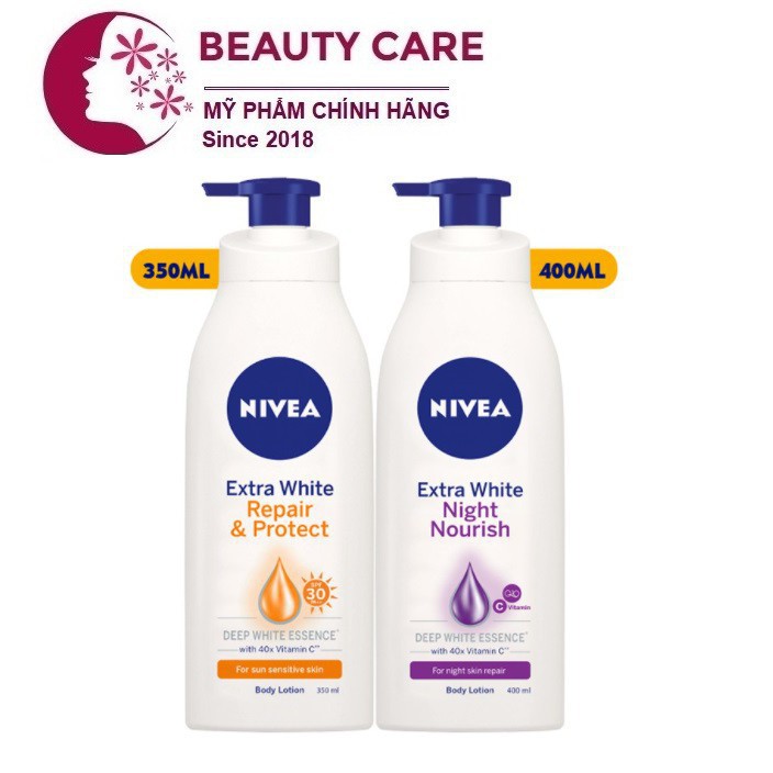 Bộ đôi Sữa dưỡng thể dưỡng trắng da ngày & đêm NIVEA (Ngày 350ml & Đêm 400ml