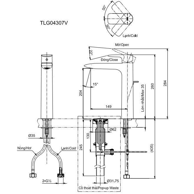 {TOTO} Vòi Lavabo, Vòi Rửa Mặt TLG04307V (GA Series) Nóng Lạnh