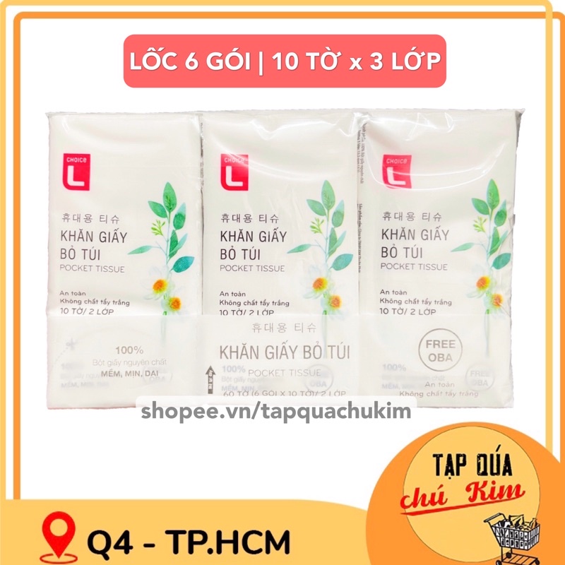 [LỐC 6 GÓI] Khăn giấy mini CHOICE L hoa cúc 10 TỜ x 2 LỚP - tạp quá chú Kim