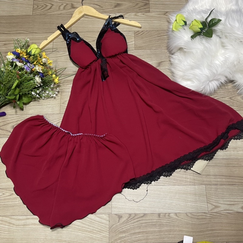 Đầm ngủ sexy kèm quần có mút ngực, phom dưới 65kg