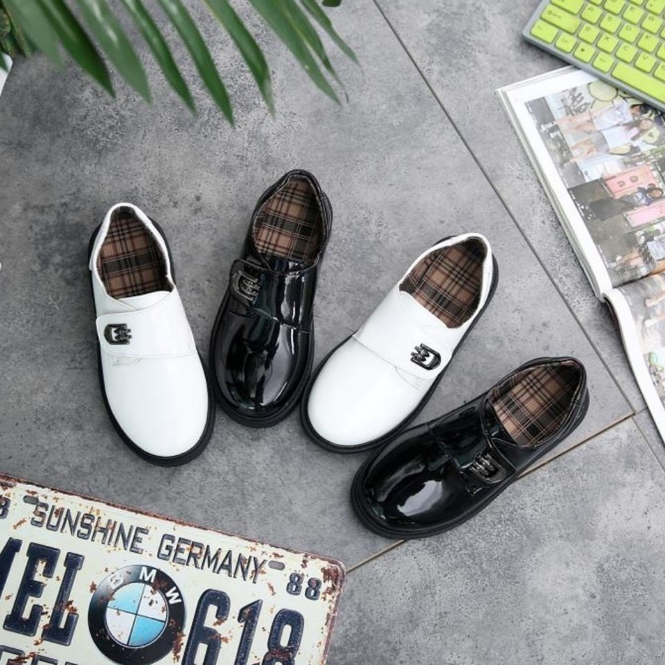 Giày Da Đế Mềm Màu Đen Phong Cách Anh Quốc Thời Trang Xuân Thu Cho Bé Trai Gái 2021