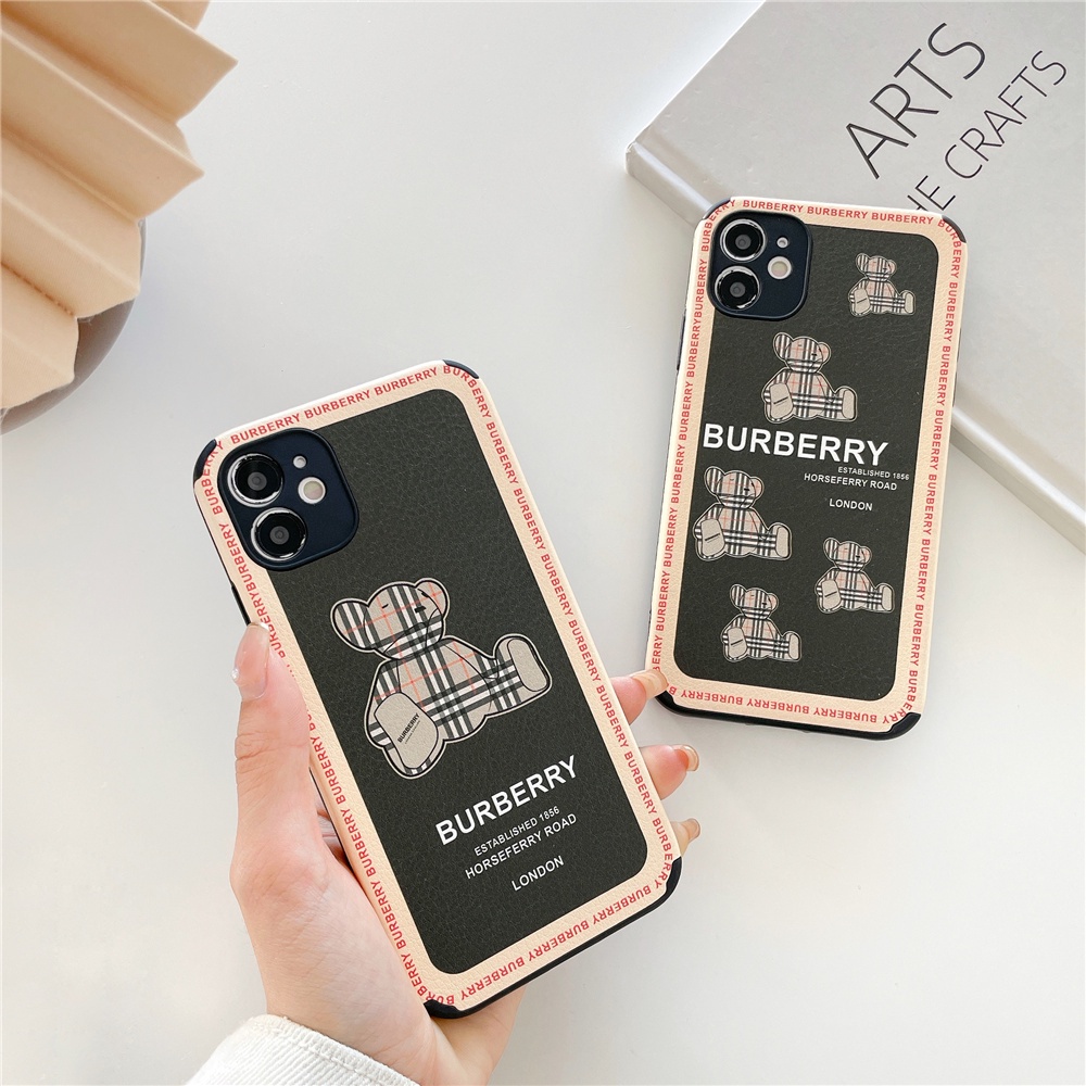 Ốp Điện Thoại Da In Hình Gấu Xinh Xắn Cho iPhone 13 / 12 Pro Max X Xr Xs Max 11 7 8 Se2020