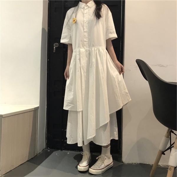 Đầm kiểu Perty cổ bẻ màu trơn phong cách Hàn Quốc thời trang cho nữ