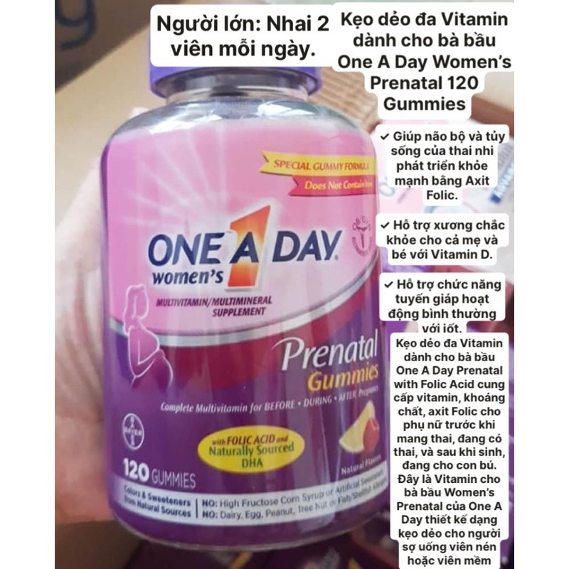 Kẹo dẻo đa Vitamin dành cho bà bầu One A Day Women’s Prenatal 120 Gummies