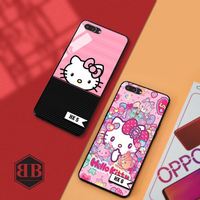 Ốp lưng kính cường lực Oppo A3s / A12e / A5 hình hello kitty